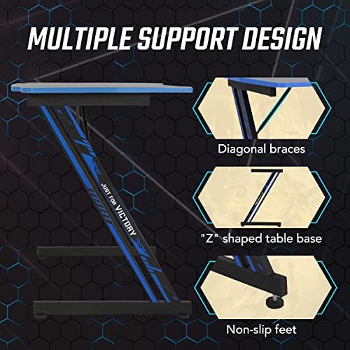 BestOffice   47 Gaming Desk   Red   Carbon Fiber Textured Computer Desk   Sturdy Steel Frame  Cup Holder  Headphone Hook  Cable Management Holes  Adjustable Leg Pads   for Gamers  Home  Office
