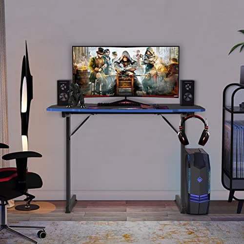 BestOffice   47 Gaming Desk   Red   Carbon Fiber Textured Computer Desk   Sturdy Steel Frame  Cup Holder  Headphone Hook  Cable Management Holes  Adjustable Leg Pads   for Gamers  Home  Office