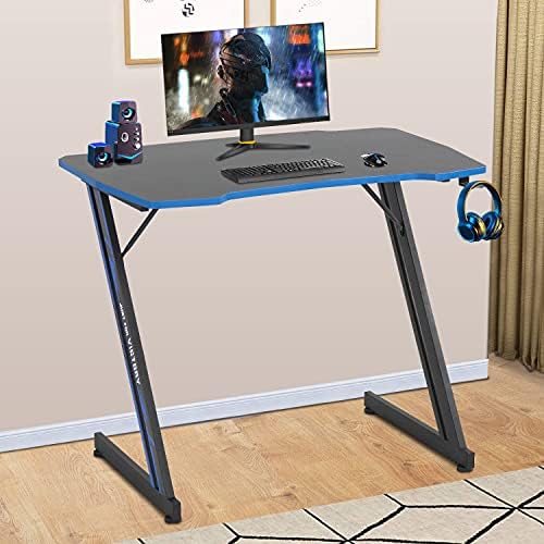 BestOffice   47 Gaming Desk   Red   Carbon Fiber Textured Computer Desk   Sturdy Steel Frame  Cup Holder  Headphone Hook  Cable Management Holes  Adjustable Leg Pads   for Gamers  Home  Office