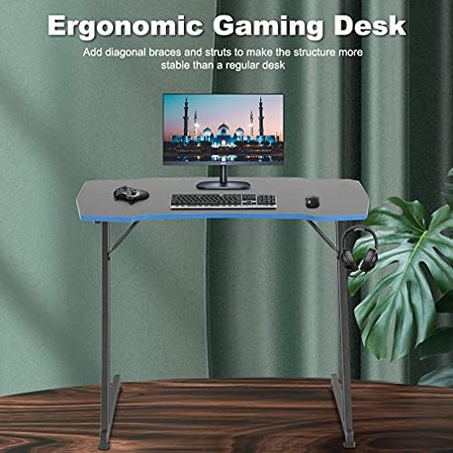 BestOffice   47 Gaming Desk   Red   Carbon Fiber Textured Computer Desk   Sturdy Steel Frame  Cup Holder  Headphone Hook  Cable Management Holes  Adjustable Leg Pads   for Gamers  Home  Office