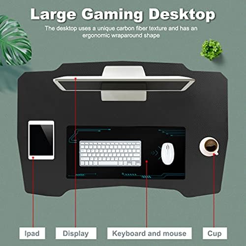 BestOffice   47 Gaming Desk   Red   Carbon Fiber Textured Computer Desk   Sturdy Steel Frame  Cup Holder  Headphone Hook  Cable Management Holes  Adjustable Leg Pads   for Gamers  Home  Office