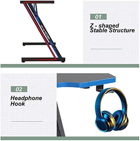 BestOffice   47 Gaming Desk   Red   Carbon Fiber Textured Computer Desk   Sturdy Steel Frame  Cup Holder  Headphone Hook  Cable Management Holes  Adjustable Leg Pads   for Gamers  Home  Office