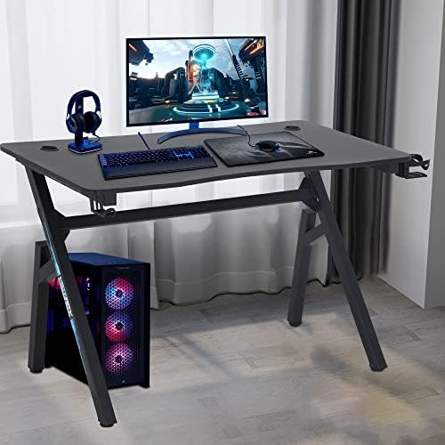BestOffice   47 Gaming Desk   Red   Carbon Fiber Textured Computer Desk   Sturdy Steel Frame  Cup Holder  Headphone Hook  Cable Management Holes  Adjustable Leg Pads   for Gamers  Home  Office