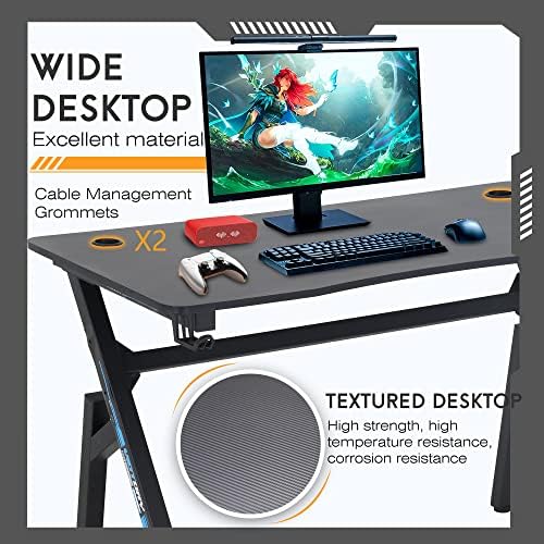 BestOffice   47 Gaming Desk   Red   Carbon Fiber Textured Computer Desk   Sturdy Steel Frame  Cup Holder  Headphone Hook  Cable Management Holes  Adjustable Leg Pads   for Gamers  Home  Office