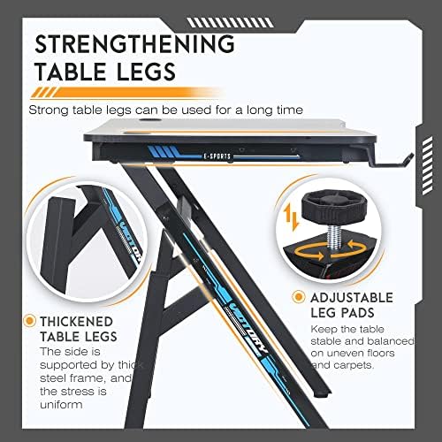 BestOffice   47 Gaming Desk   Red   Carbon Fiber Textured Computer Desk   Sturdy Steel Frame  Cup Holder  Headphone Hook  Cable Management Holes  Adjustable Leg Pads   for Gamers  Home  Office