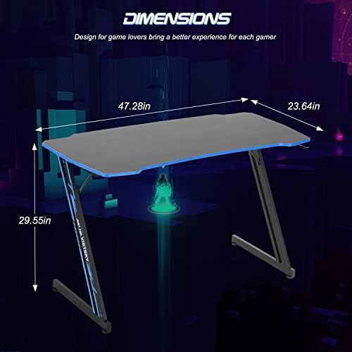 BestOffice   47 Gaming Desk   Red   Carbon Fiber Textured Computer Desk   Sturdy Steel Frame  Cup Holder  Headphone Hook  Cable Management Holes  Adjustable Leg Pads   for Gamers  Home  Office