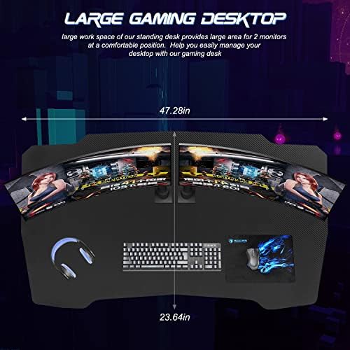 BestOffice   47 Gaming Desk   Red   Carbon Fiber Textured Computer Desk   Sturdy Steel Frame  Cup Holder  Headphone Hook  Cable Management Holes  Adjustable Leg Pads   for Gamers  Home  Office