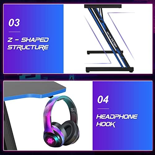BestOffice   47 Gaming Desk   Red   Carbon Fiber Textured Computer Desk   Sturdy Steel Frame  Cup Holder  Headphone Hook  Cable Management Holes  Adjustable Leg Pads   for Gamers  Home  Office
