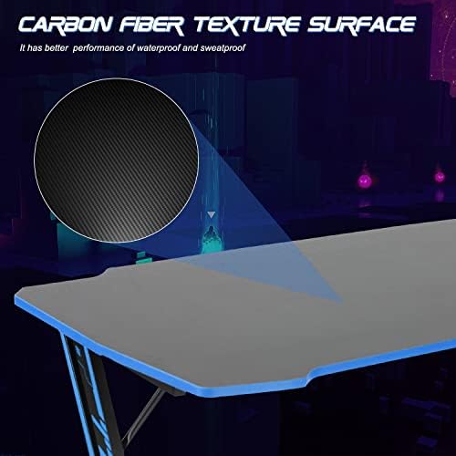 BestOffice   47 Gaming Desk   Red   Carbon Fiber Textured Computer Desk   Sturdy Steel Frame  Cup Holder  Headphone Hook  Cable Management Holes  Adjustable Leg Pads   for Gamers  Home  Office