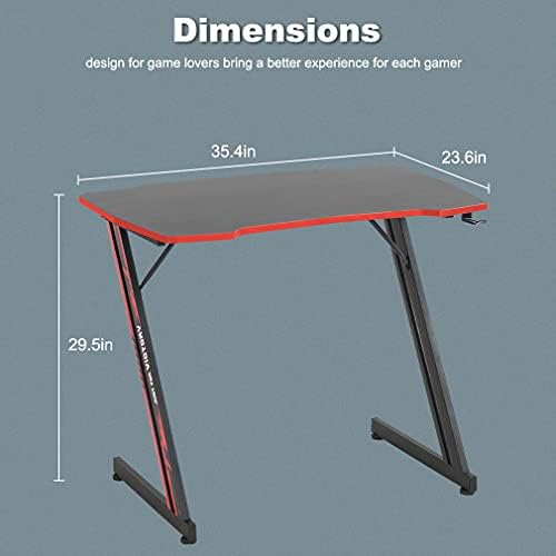 BestOffice   47 Gaming Desk   Red   Carbon Fiber Textured Computer Desk   Sturdy Steel Frame  Cup Holder  Headphone Hook  Cable Management Holes  Adjustable Leg Pads   for Gamers  Home  Office