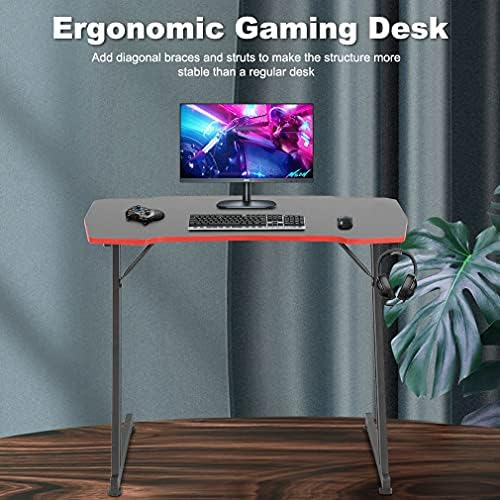 BestOffice   47 Gaming Desk   Red   Carbon Fiber Textured Computer Desk   Sturdy Steel Frame  Cup Holder  Headphone Hook  Cable Management Holes  Adjustable Leg Pads   for Gamers  Home  Office