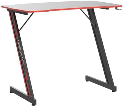 BestOffice   47 Gaming Desk   Red   Carbon Fiber Textured Computer Desk   Sturdy Steel Frame  Cup Holder  Headphone Hook  Cable Management Holes  Adjustable Leg Pads   for Gamers  Home  Office