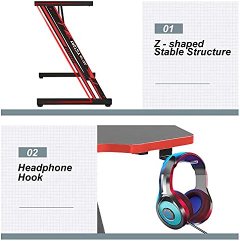 BestOffice   47 Gaming Desk   Red   Carbon Fiber Textured Computer Desk   Sturdy Steel Frame  Cup Holder  Headphone Hook  Cable Management Holes  Adjustable Leg Pads   for Gamers  Home  Office