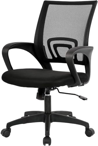 BestOffice   Ergonomic Office Chair   Mid Back Swivel Desk Chair   Breathable Backrest & Lumbar Support   Adjustable Height   Sponge Seat   Rolling Wheels   Dark Black   for Adults & Women