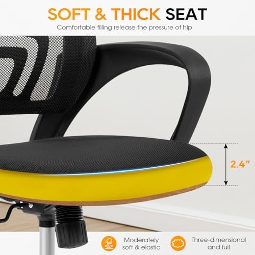 BestOffice   Ergonomic Office Chair   Mid Back Swivel Desk Chair   Breathable Backrest & Lumbar Support   Adjustable Height   Sponge Seat   Rolling Wheels   Dark Black   for Adults & Women