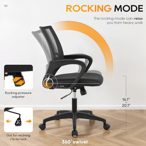 BestOffice   Ergonomic Office Chair   Mid Back Swivel Desk Chair   Breathable Backrest & Lumbar Support   Adjustable Height   Sponge Seat   Rolling Wheels   Dark Black   for Adults & Women