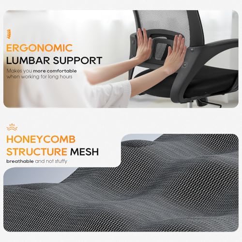BestOffice   Ergonomic Office Chair   Mid Back Swivel Desk Chair   Breathable Backrest & Lumbar Support   Adjustable Height   Sponge Seat   Rolling Wheels   Dark Black   for Adults & Women