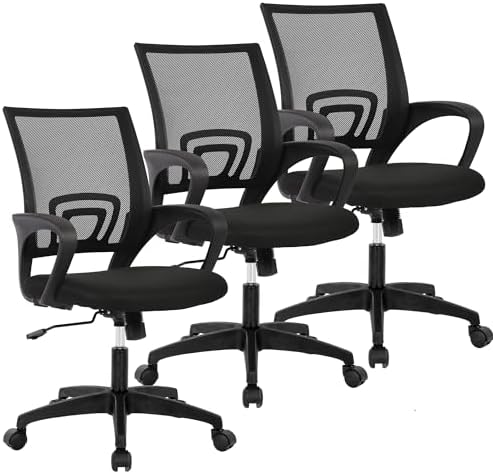 BestOffice   Ergonomic Office Chair   Mid Back Swivel Desk Chair   Breathable Backrest & Lumbar Support   Adjustable Height   Sponge Seat   Rolling Wheels   Dark Black   for Adults & Women