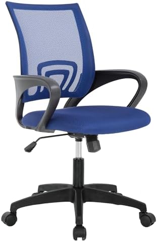 BestOffice   Ergonomic Office Chair   Mid Back Swivel Desk Chair   Breathable Backrest & Lumbar Support   Adjustable Height   Sponge Seat   Rolling Wheels   Dark Black   for Adults & Women