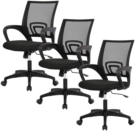 BestOffice   Ergonomic Office Chair   Mid Back Swivel Desk Chair   Breathable Backrest & Lumbar Support   Adjustable Height   Sponge Seat   Rolling Wheels   Dark Black   for Adults & Women