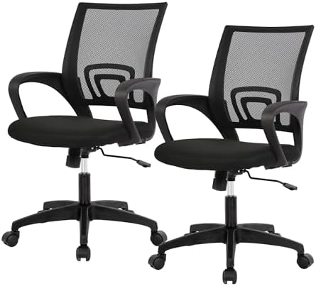 BestOffice   Ergonomic Office Chair   Mid Back Swivel Desk Chair   Breathable Backrest & Lumbar Support   Adjustable Height   Sponge Seat   Rolling Wheels   Dark Black   for Adults & Women