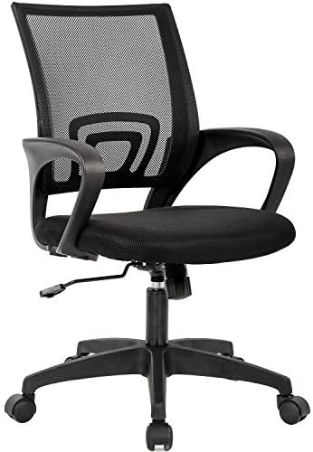 BestOffice   Ergonomic Office Chair   Mid Back Swivel Desk Chair   Breathable Backrest & Lumbar Support   Adjustable Height   Sponge Seat   Rolling Wheels   Dark Black   for Adults & Women