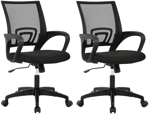 BestOffice   Ergonomic Office Chair   Mid Back Swivel Desk Chair   Breathable Backrest & Lumbar Support   Adjustable Height   Sponge Seat   Rolling Wheels   Dark Black   for Adults & Women