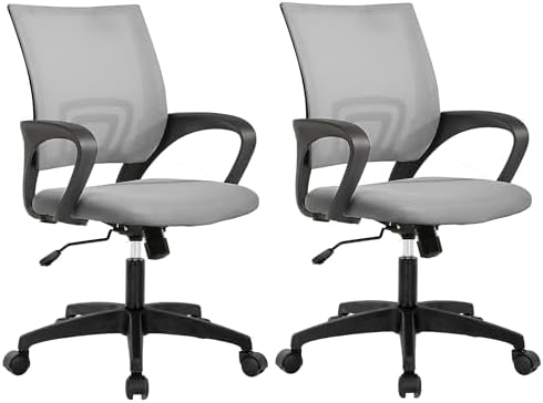 BestOffice   Ergonomic Office Chair   Mid Back Swivel Desk Chair   Breathable Backrest & Lumbar Support   Adjustable Height   Sponge Seat   Rolling Wheels   Dark Black   for Adults & Women