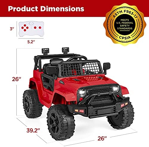 Best Choice Products 12V Kids Ride On Truck Car w/Parent Remote Control  Spring Suspension  LED Lights  AUX Port   Red