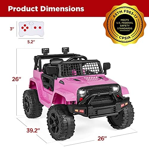Best Choice Products 12V Kids Ride On Truck Car w/Parent Remote Control  Spring Suspension  LED Lights  AUX Port   Red