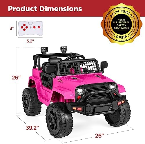 Best Choice Products 12V Kids Ride On Truck Car w/Parent Remote Control  Spring Suspension  LED Lights  AUX Port   Red