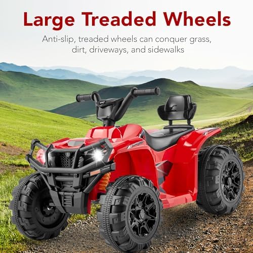 Best Choice Products 12V Kids Ride On Electric ATV  4 Wheeler Quad Car Toy w/Bluetooth Audio  2 4mph Max Speed  Treaded Tires  LED Headlights  Radio   Red