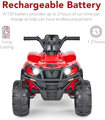 Best Choice Products 12V Kids Ride On Electric ATV  4 Wheeler Quad Car Toy w/Bluetooth Audio  2 4mph Max Speed  Treaded Tires  LED Headlights  Radio   Red