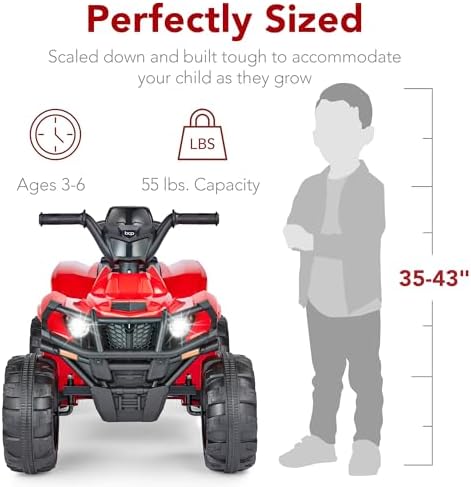 Best Choice Products 12V Kids Ride On Electric ATV  4 Wheeler Quad Car Toy w/Bluetooth Audio  2 4mph Max Speed  Treaded Tires  LED Headlights  Radio   Red