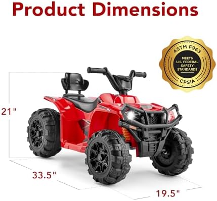 Best Choice Products 12V Kids Ride On Electric ATV  4 Wheeler Quad Car Toy w/Bluetooth Audio  2 4mph Max Speed  Treaded Tires  LED Headlights  Radio   Red