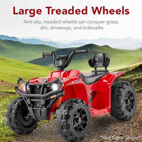 Best Choice Products 12V Kids Ride On Electric ATV  4 Wheeler Quad Car Toy w/Bluetooth Audio  2 4mph Max Speed  Treaded Tires  LED Headlights  Radio   Red