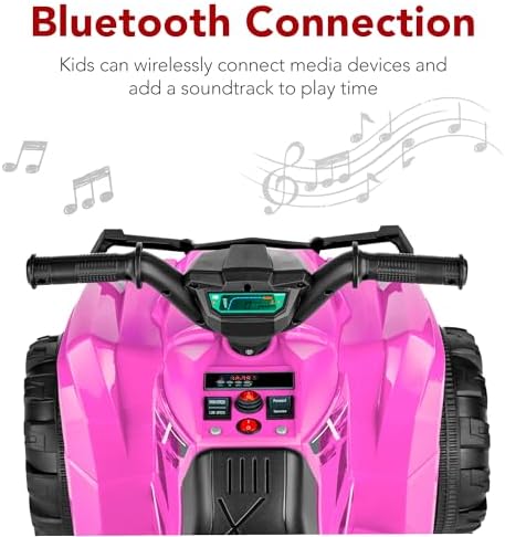 Best Choice Products 12V Kids Ride On Electric ATV  4 Wheeler Quad Car Toy w/Bluetooth Audio  2 4mph Max Speed  Treaded Tires  LED Headlights  Radio   Red