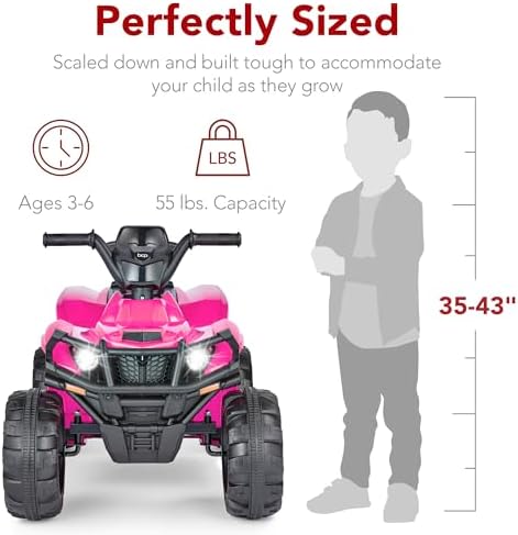 Best Choice Products 12V Kids Ride On Electric ATV  4 Wheeler Quad Car Toy w/Bluetooth Audio  2 4mph Max Speed  Treaded Tires  LED Headlights  Radio   Red