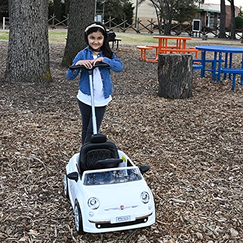 Best Ride On Cars Fiat 500 Push Car, con cochecito, reposapiés ajustable y asa, bocina, música, ruedas estables, para niños de 2 a 3 años, 37 x 19 x 12 pulgadas, grande, blanco