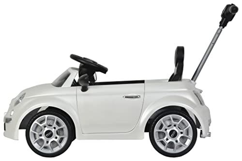 Best Ride On Cars Fiat 500 Push Car, con cochecito, reposapiés ajustable y asa, bocina, música, ruedas estables, para niños de 2 a 3 años, 37 x 19 x 12 pulgadas, grande, blanco