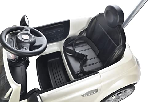 Best Ride On Cars Fiat 500 Push Car, con cochecito, reposapiés ajustable y asa, bocina, música, ruedas estables, para niños de 2 a 3 años, 37 x 19 x 12 pulgadas, grande, blanco
