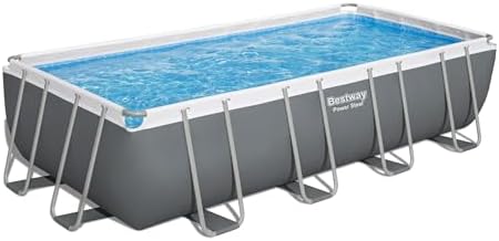Bestway Power Steel 18 x 9 x 48  Above Ground Pool  Rectangular Metal Frame Outdoor Swimming Pool Set with Sand Filter Pump  Ladder  and Cover