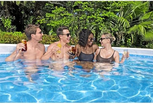 Bestway Power Steel 18 x 9 x 48  Above Ground Pool  Rectangular Metal Frame Outdoor Swimming Pool Set with Sand Filter Pump  Ladder  and Cover