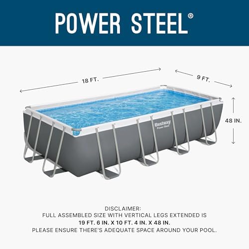 Bestway Power Steel 18 x 9 x 48  Above Ground Pool  Rectangular Metal Frame Outdoor Swimming Pool Set with Sand Filter Pump  Ladder  and Cover