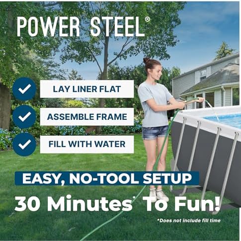 Bestway Power Steel 18 x 9 x 48  Above Ground Pool  Rectangular Metal Frame Outdoor Swimming Pool Set with Sand Filter Pump  Ladder  and Cover
