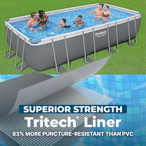 Bestway Power Steel 18 x 9 x 48  Above Ground Pool  Rectangular Metal Frame Outdoor Swimming Pool Set with Sand Filter Pump  Ladder  and Cover