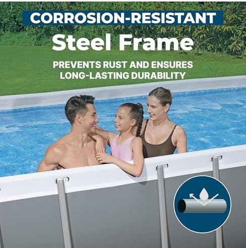 Bestway Power Steel 18 x 9 x 48  Above Ground Pool  Rectangular Metal Frame Outdoor Swimming Pool Set with Sand Filter Pump  Ladder  and Cover