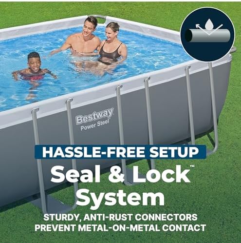 Bestway Power Steel 18 x 9 x 48  Above Ground Pool  Rectangular Metal Frame Outdoor Swimming Pool Set with Sand Filter Pump  Ladder  and Cover