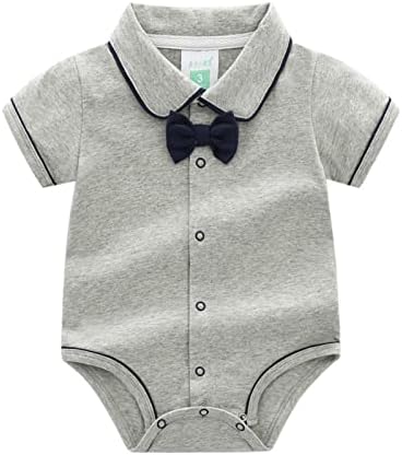 Betadog Newborn Baby Boys Bow Short Sleeve Outsie Bodysuit Jumpsuit Baby Boys Bodysuit Soft Cotton Romper