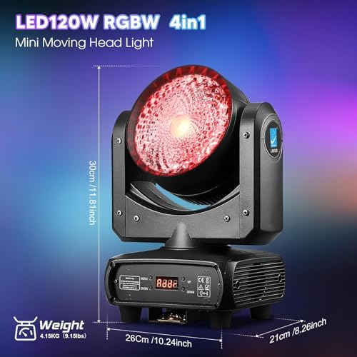 Big Dipper 120W Moving Par Light  RGBW Moving Head Light for Stage  DJ Light with Sound Activated DMX512 Control and Auto Mode for Event Party Bars Gigs Wedding and Theaters